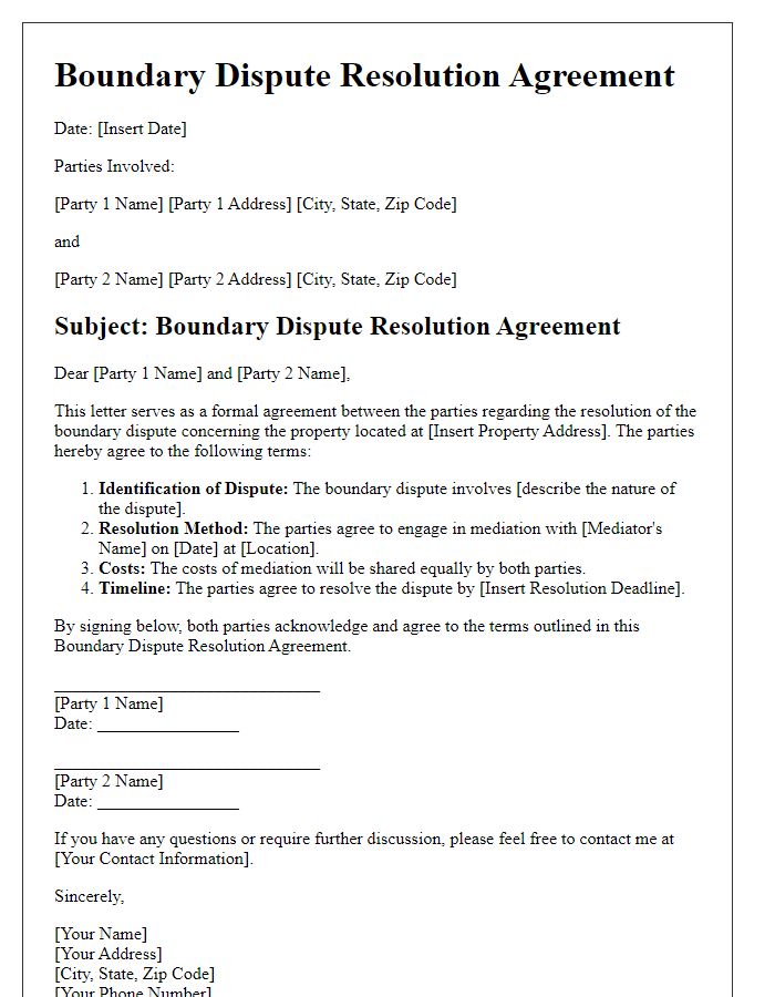 Letter template of Boundary Dispute Resolution Agreement