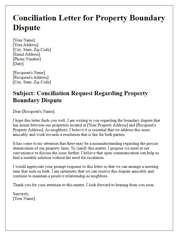 Letter template of Conciliation Letter for Property Boundary Dispute