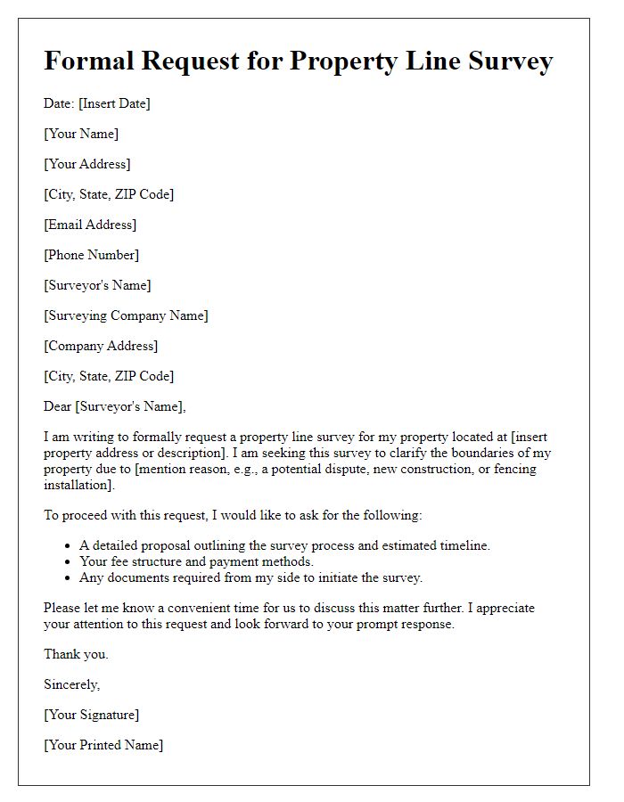 Letter template of Formal Request for Property Line Survey