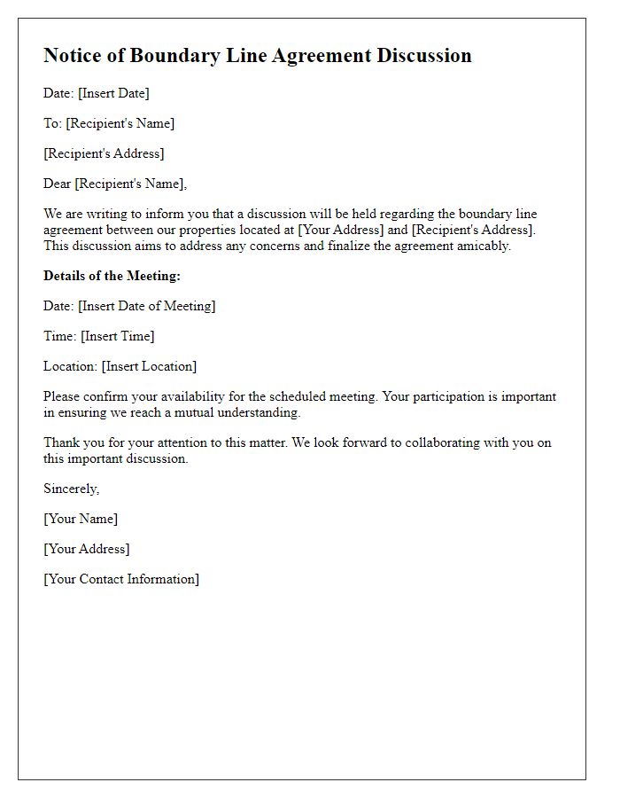 Letter template of Notice for Boundary Line Agreement Discussion