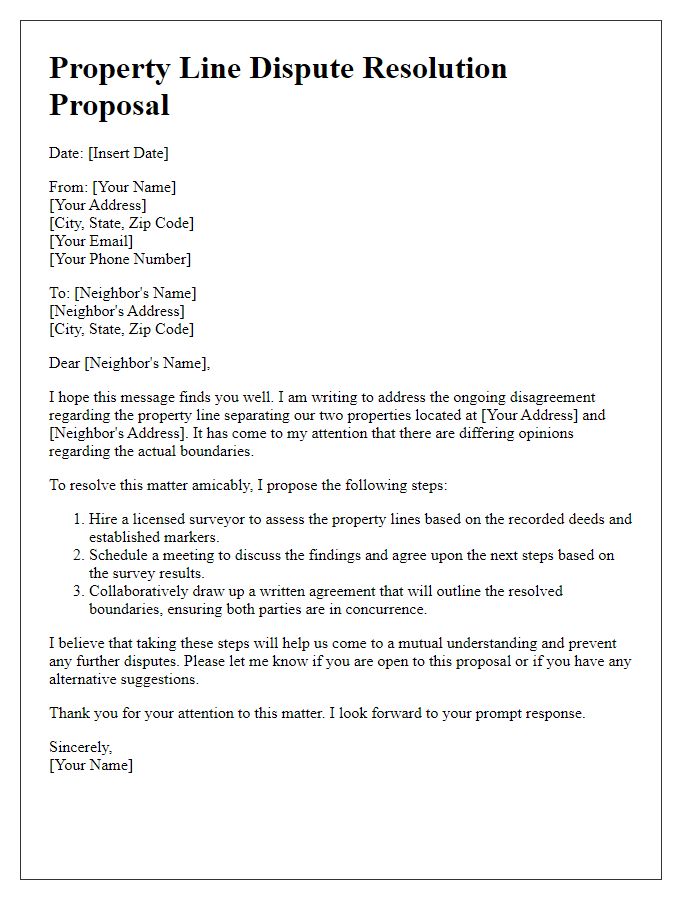 Letter template of Resolution Proposal for Property Line Disagreement