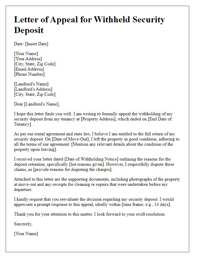 Letter template of appeal for withheld security deposit