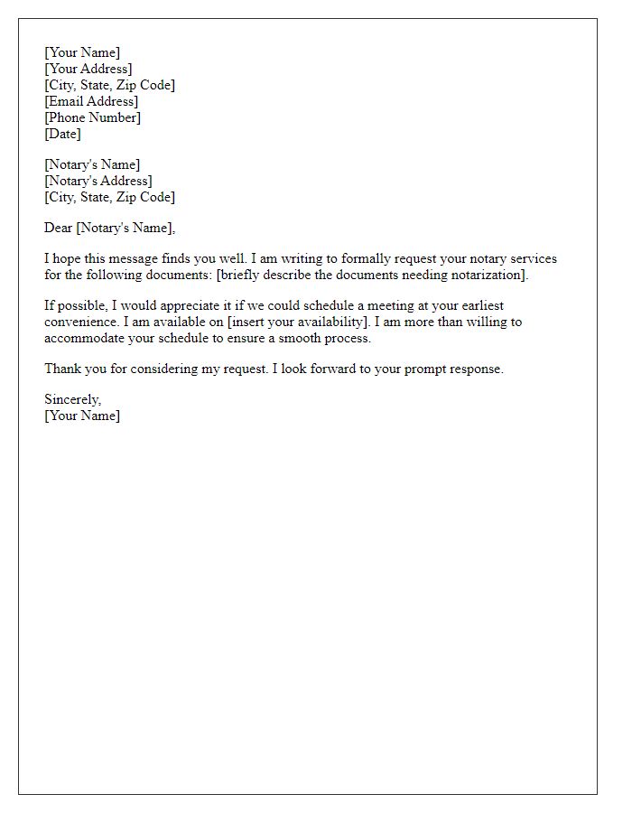 Letter template of formal request for notary service