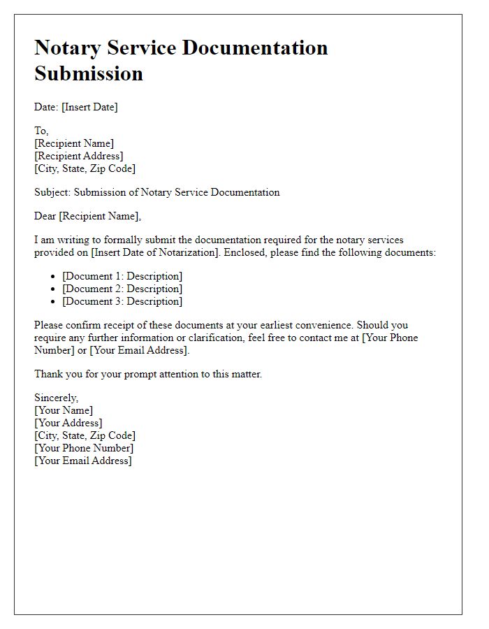 Letter template of notary service documentation submission