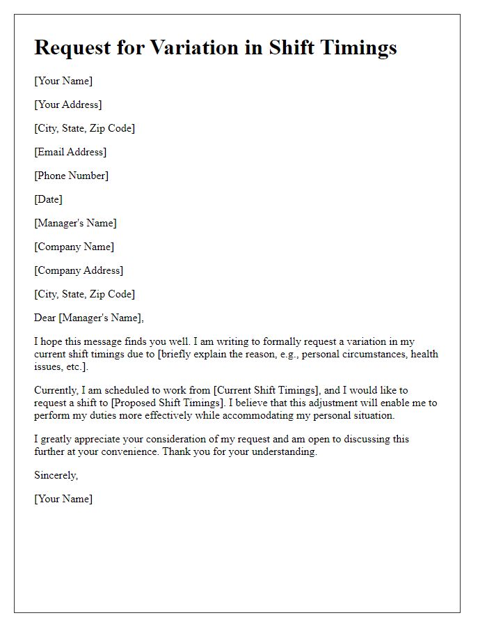 Letter template of solicitation for variation in shift timings