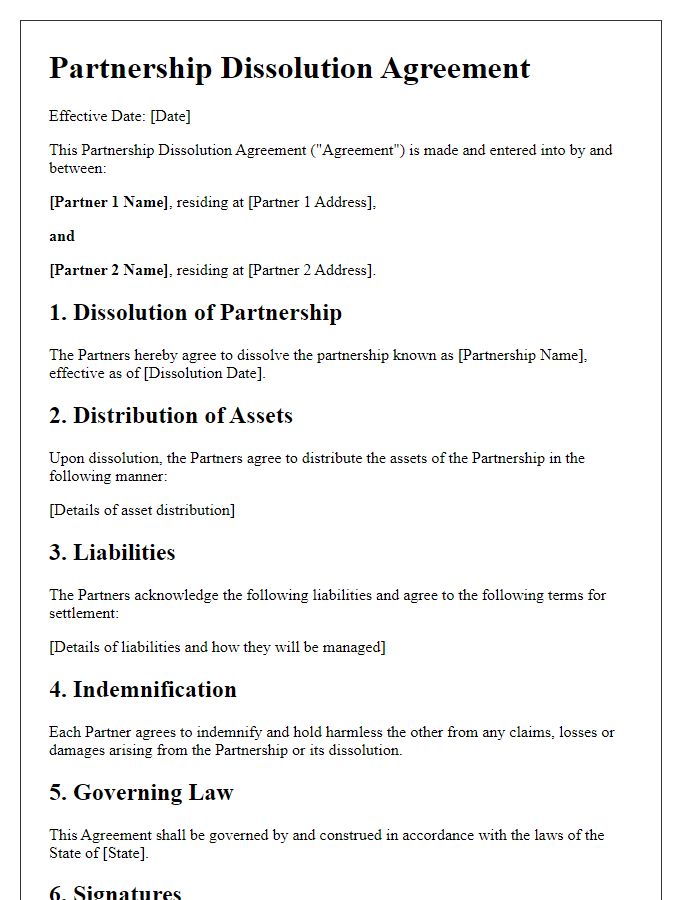 Letter template of legal partnership dissolution agreement