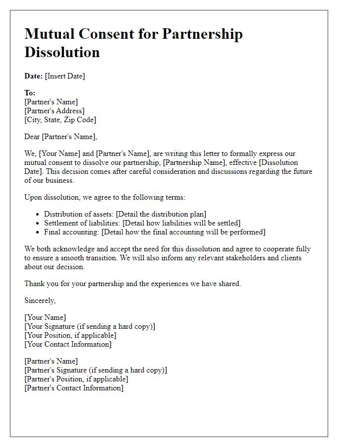 Letter template of mutual consent for partnership dissolution