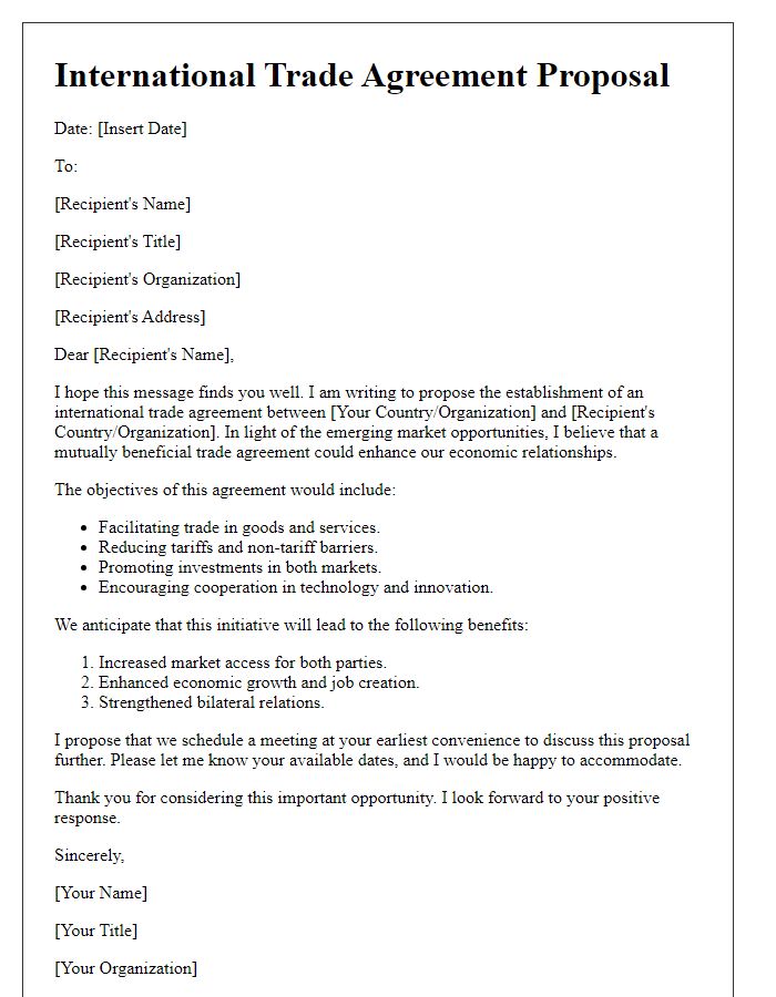 Letter template of International Trade Agreement Proposal for Emerging Markets