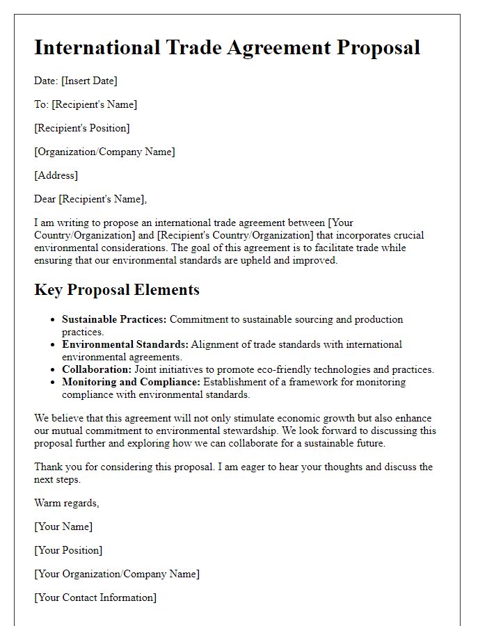 Letter template of International Trade Agreement Proposal with Environmental Considerations