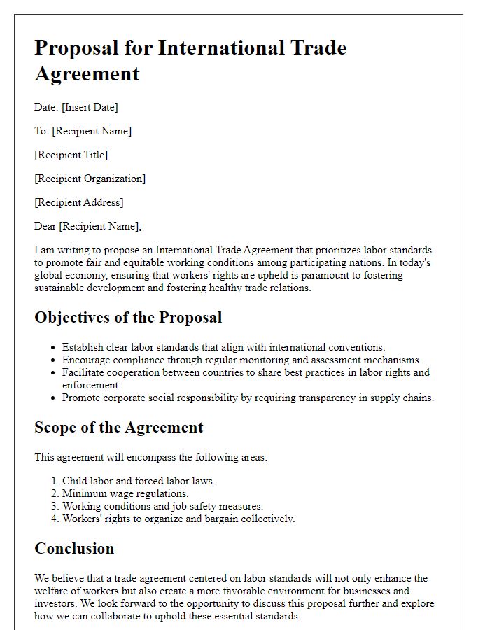 Letter template of International Trade Agreement Proposal Focusing on Labor Standards