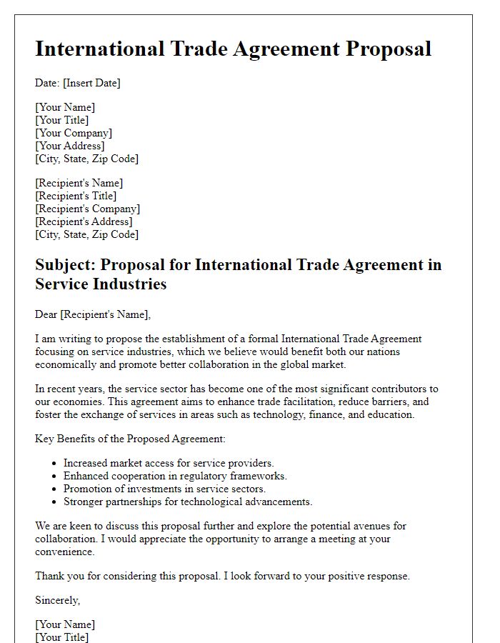 Letter template of International Trade Agreement Proposal for Service Industries