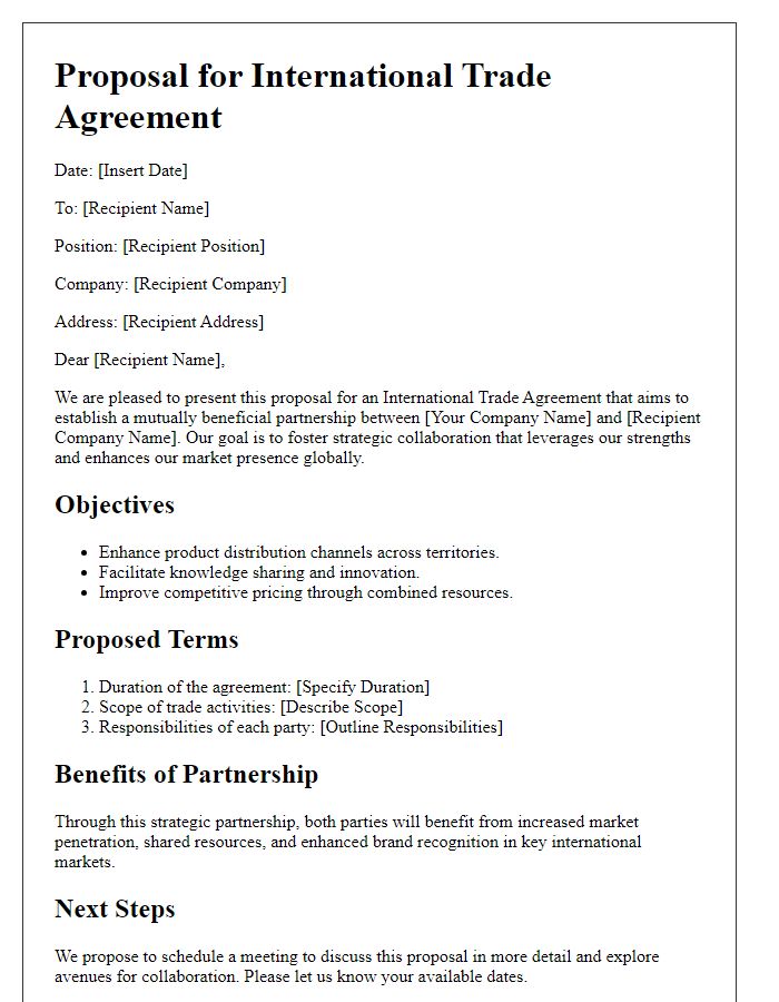 Letter template of International Trade Agreement Proposal with Strategic Partnerships