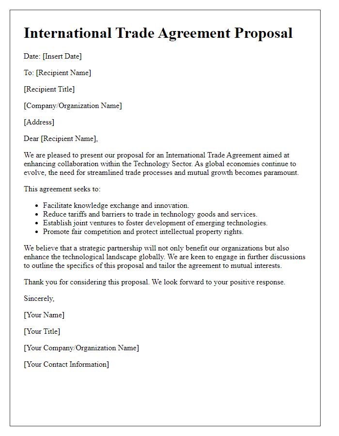 Letter template of International Trade Agreement Proposal for Technology Sector