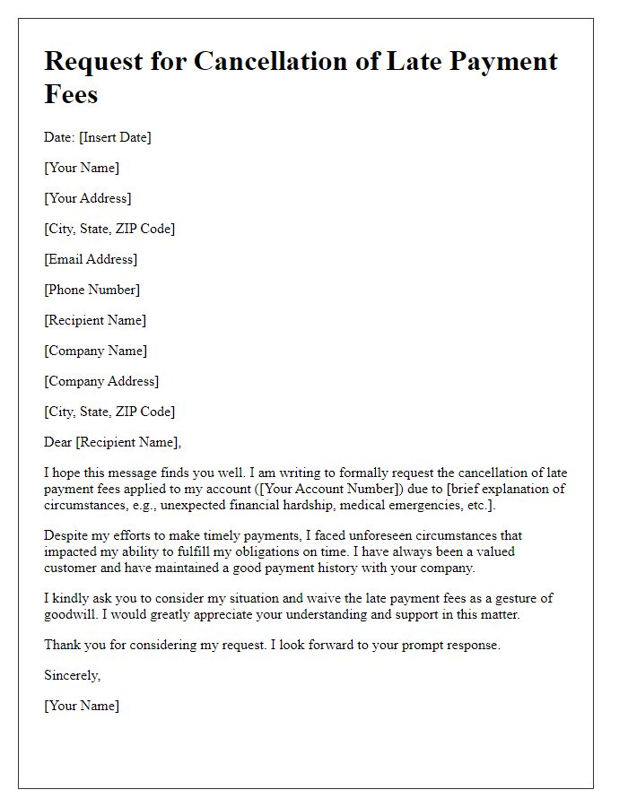 Letter template of formal request for cancellation of late payment fees