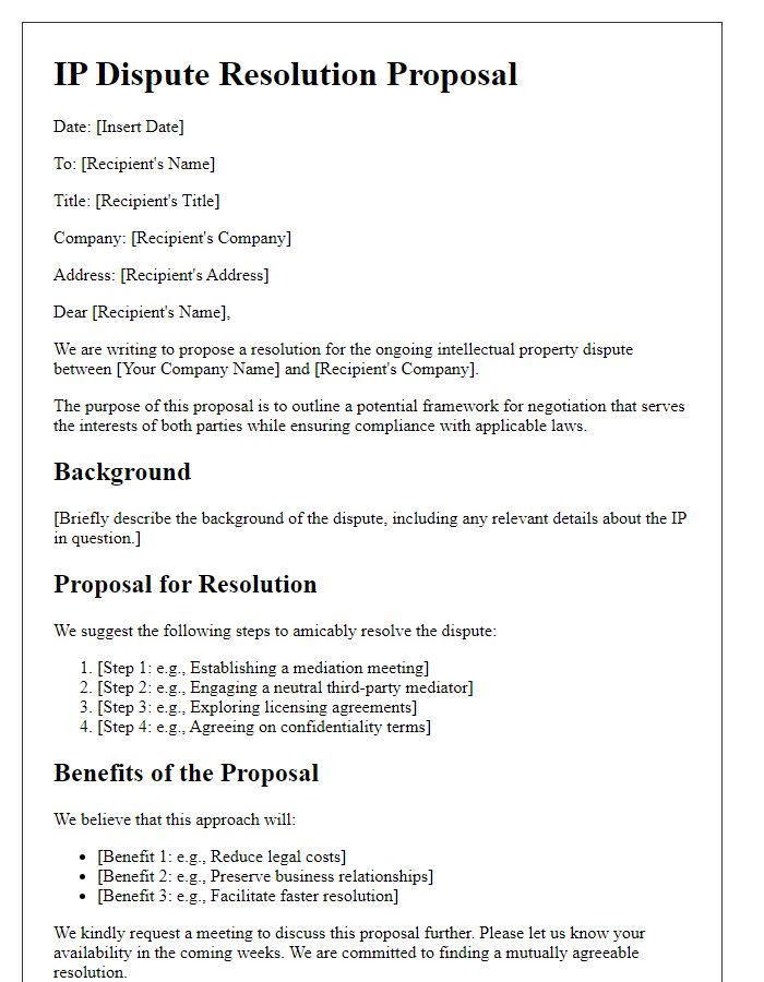 Letter template of IP dispute resolution proposal