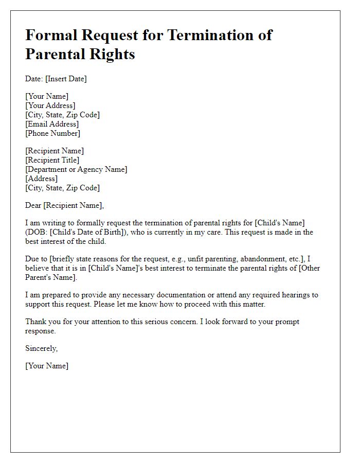 Letter template of formal request for parental rights termination