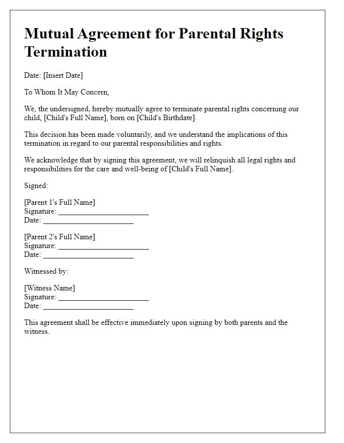 Letter template of mutual agreement for parental rights termination