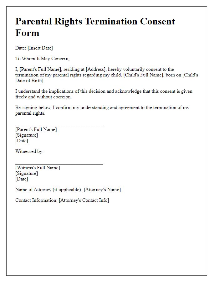 Letter template of parental rights termination consent form