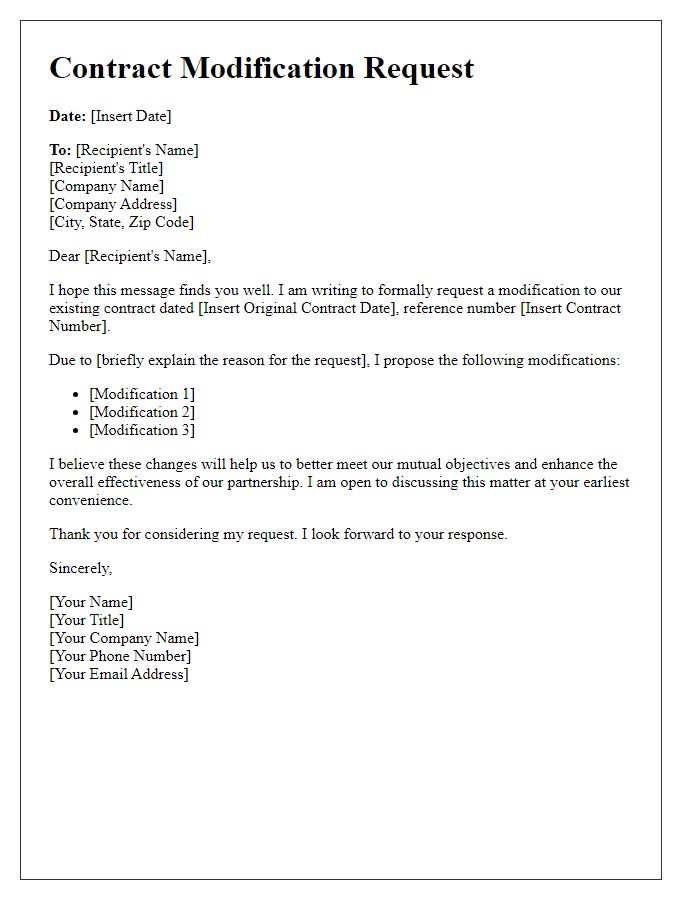 Letter template of contract modification request