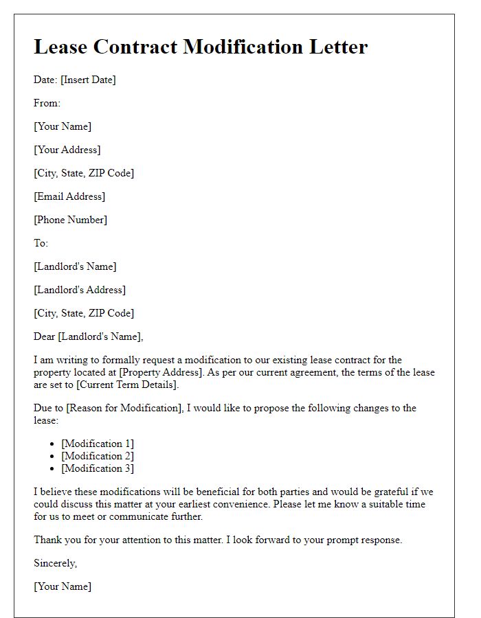 Letter template of lease contract modification