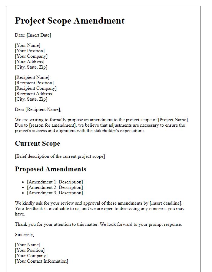 Letter template of project scope amendment