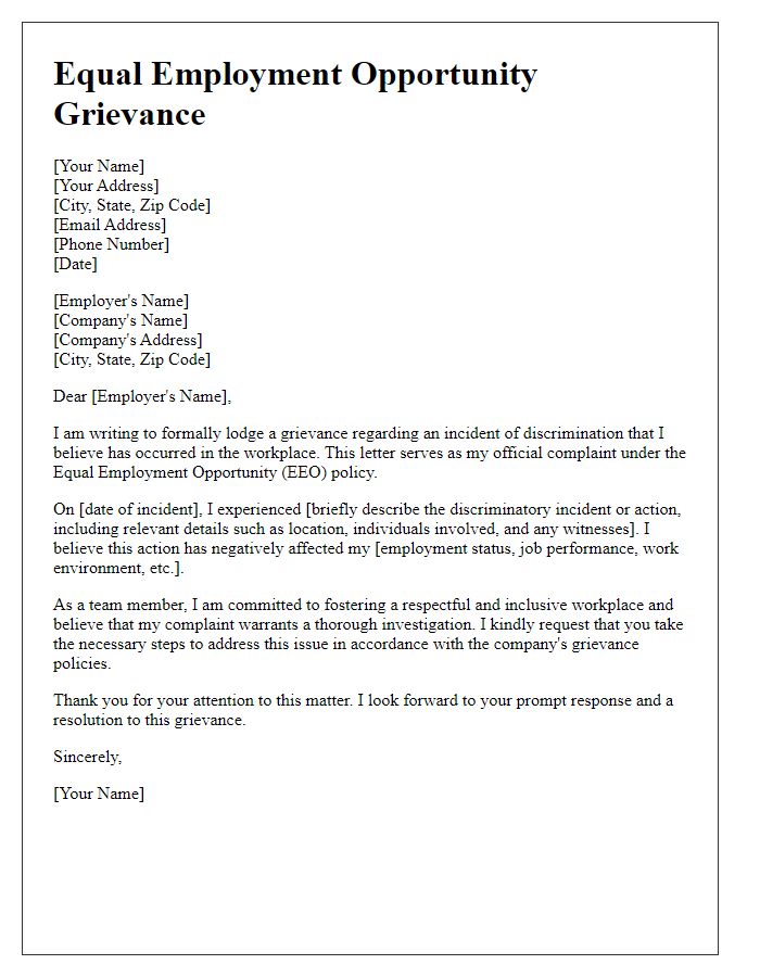 Letter template of formal equal employment opportunity grievance