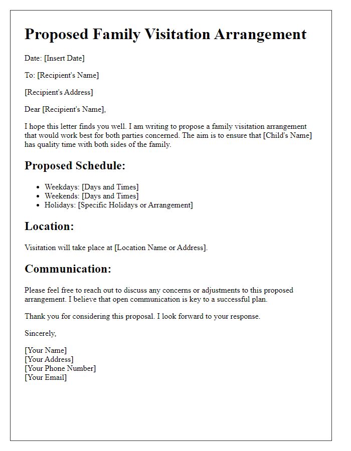 Letter template of proposed family visitation arrangement