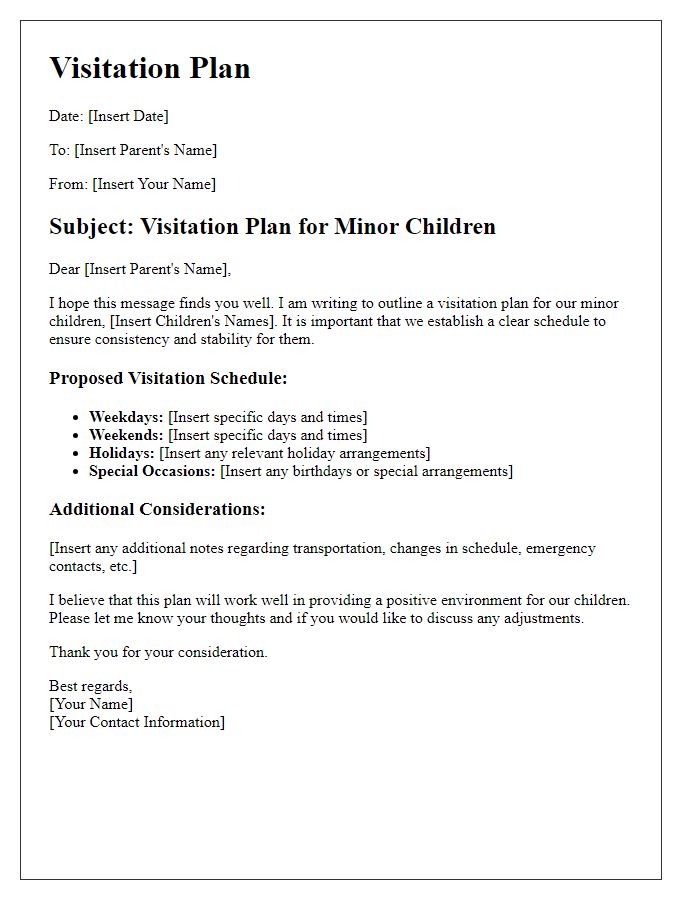 Letter template of visitation plan for minor children