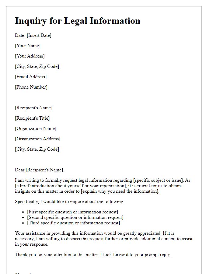 Letter template of inquiry for legal information request