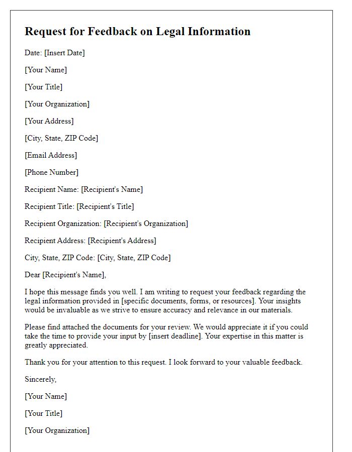 Letter template of legal information feedback request