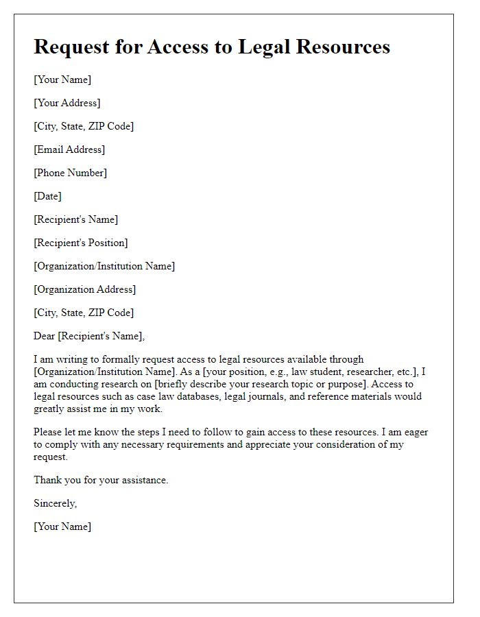 Letter template of request for access to legal resources