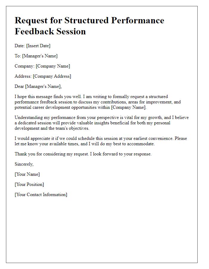 Letter template of demand for a structured performance feedback session