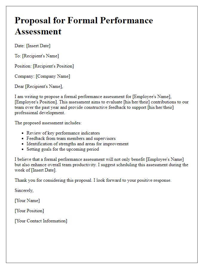 Letter template of proposal for a formal performance assessment