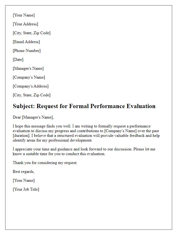 Letter template of request for a formal performance evaluation