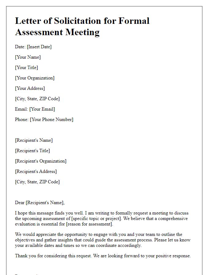 Letter template of solicitation for a formal assessment meeting