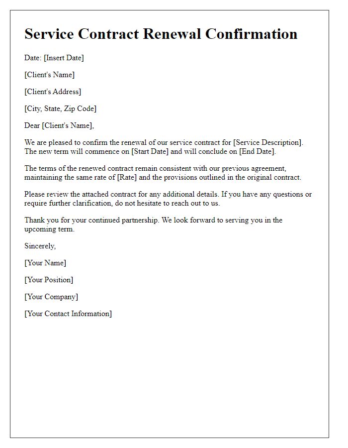 Letter template of service contract renewal confirmation