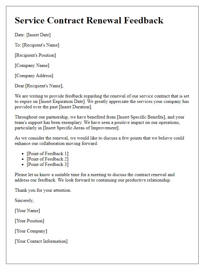 Letter template of service contract renewal feedback