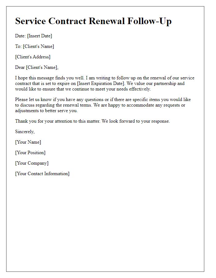 Letter template of service contract renewal follow-up