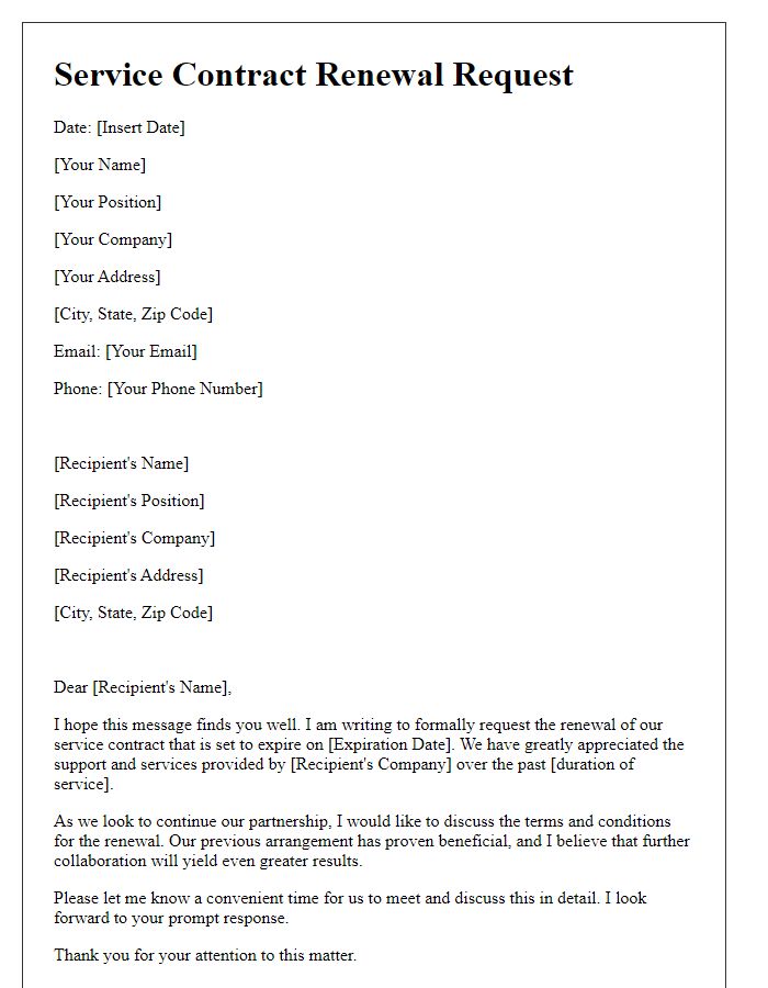 Letter template of service contract renewal request