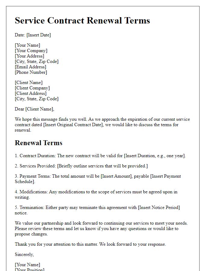 Letter template of service contract renewal terms