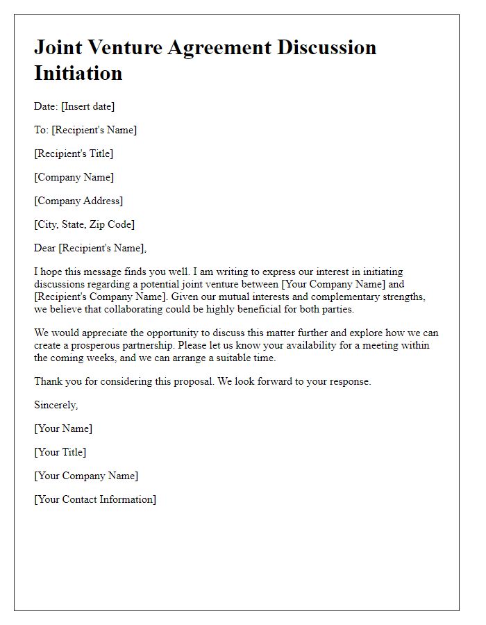 Letter template of joint venture agreement discussion initiation