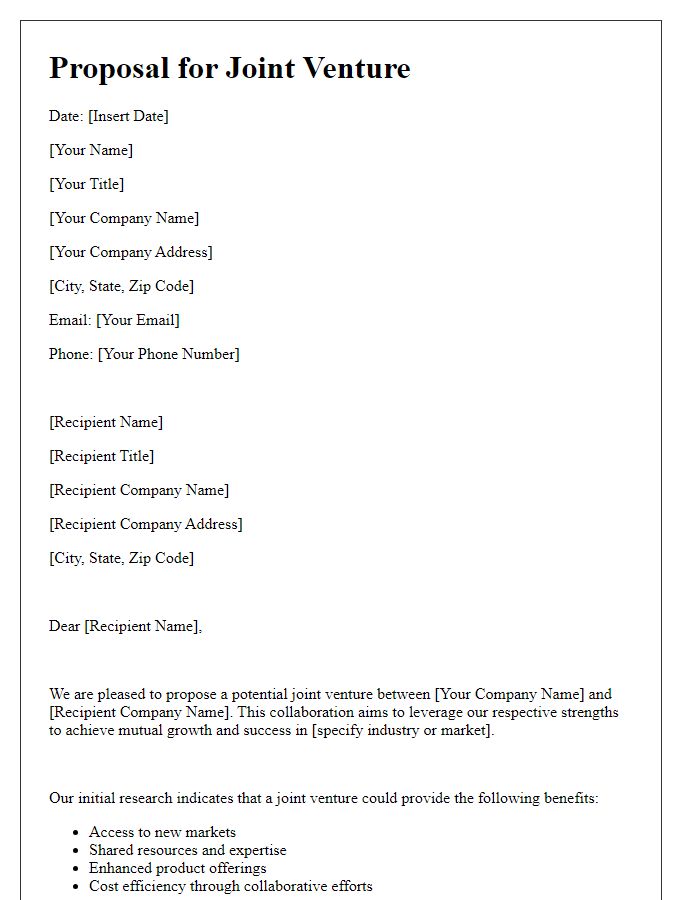 Letter template of proposal to establish a joint venture