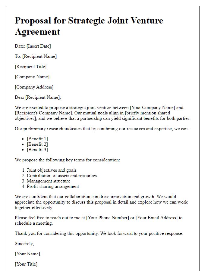 Letter template of strategic joint venture agreement proposal