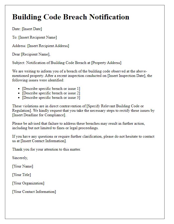 Letter template of Building Code Breach Communication