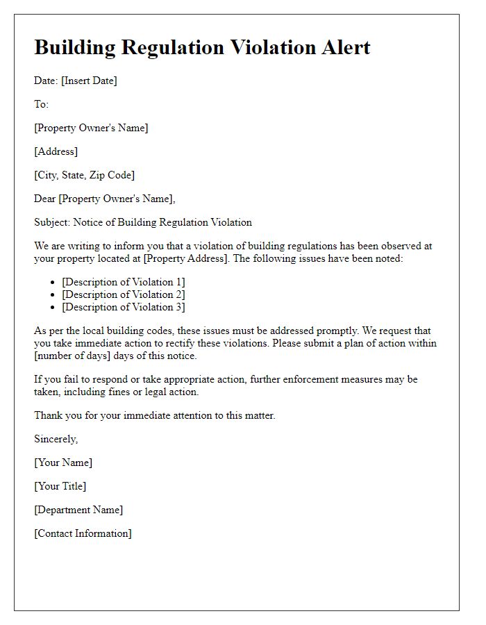 Letter template of Building Regulation Violation Alert