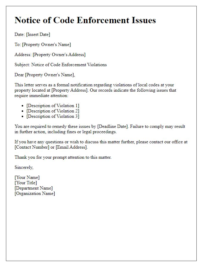 Letter template of Notice for Code Enforcement Issues