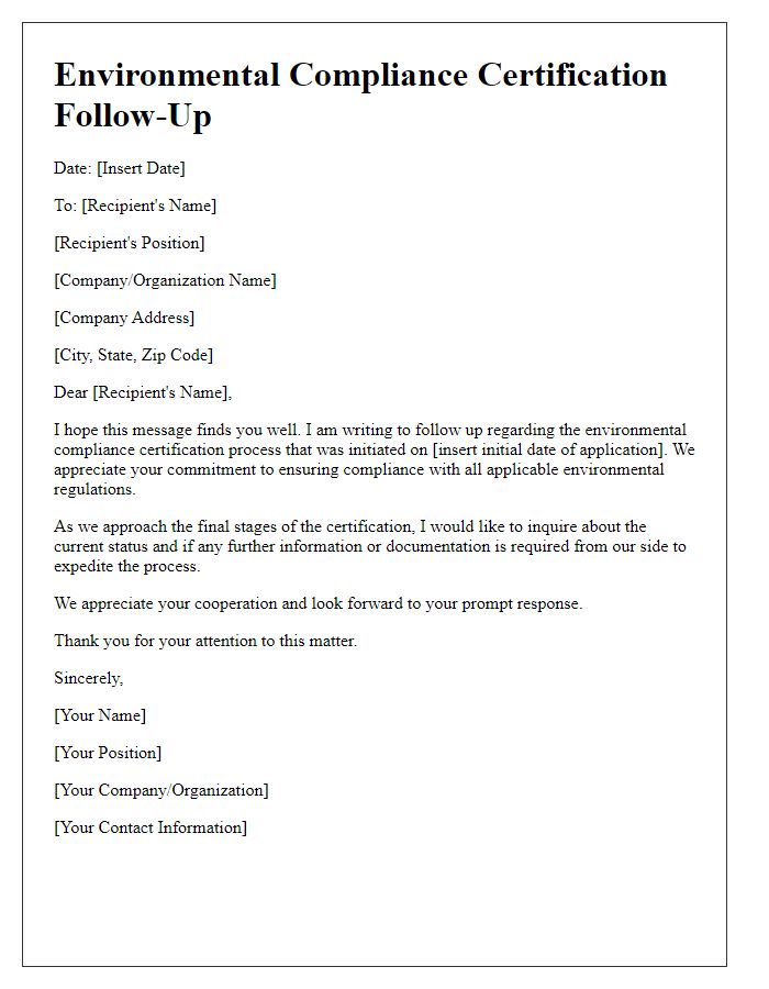 Letter template of environmental compliance certification follow-up