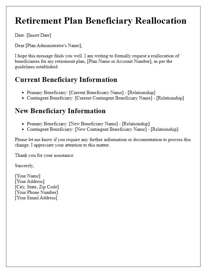 Letter template of retirement plan beneficiary reallocation