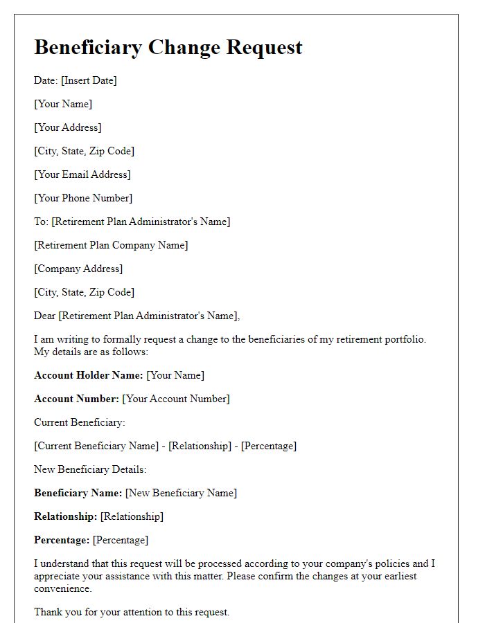 Letter template of retirement portfolio beneficiary change request