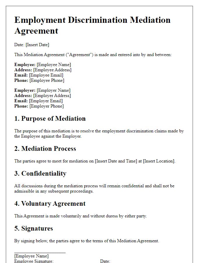 Letter template of employment discrimination mediation agreement